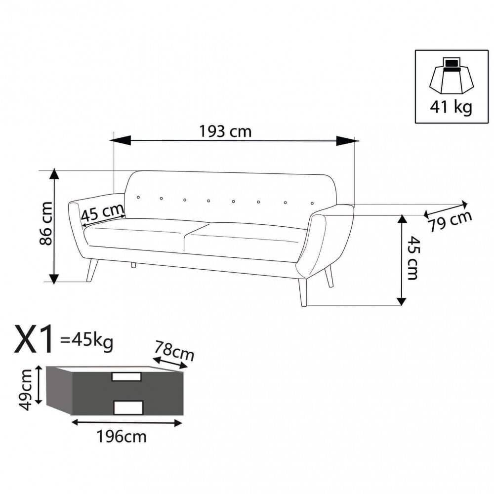 Divano tre posti Scandinavo in Tessuto cm 193x79x86 – SILENTE