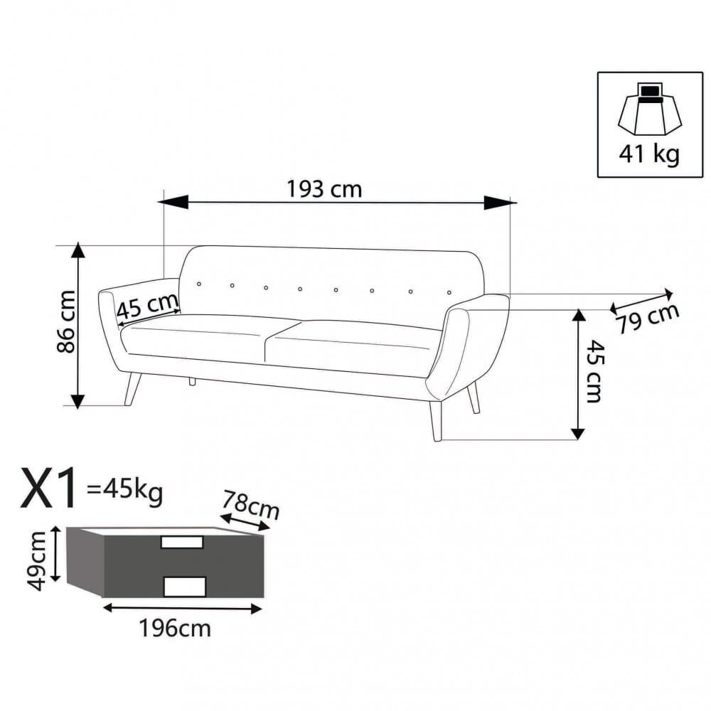 Divano tre posti Scandinavo in Tessuto cm 193x79x86 – SILENTE