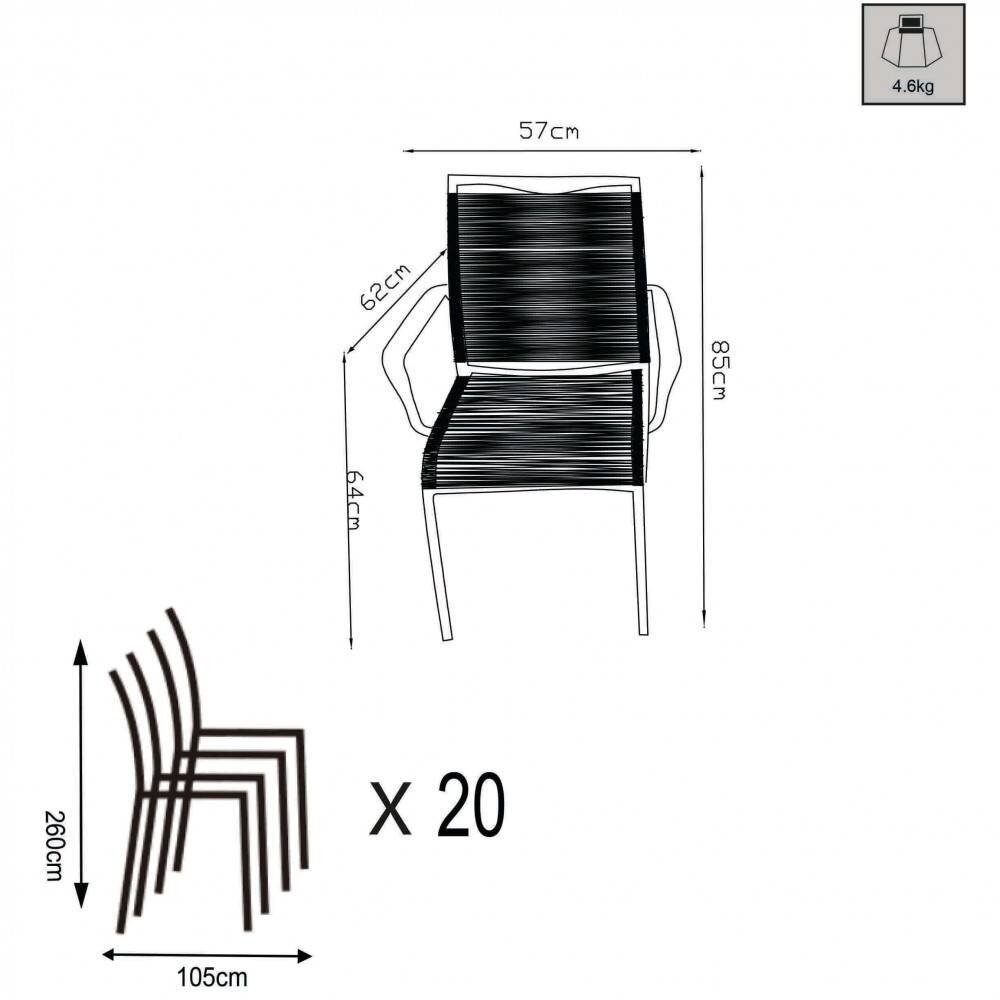 Poltrona da Giardino Impilabile in Alluminio,Corda cm 55x60x87 – WALTER