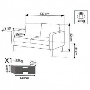 Divano 2 posti Scandinavo in Tessuto cm 124x73x82 – MANU