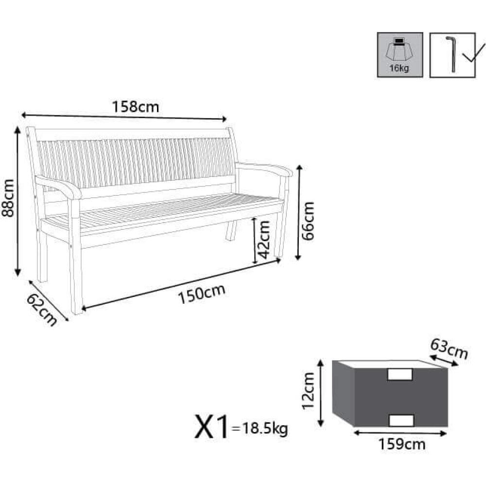 Panca da Giardino 3 posti in Legno,Acacia cm 158x88x62 – MARK