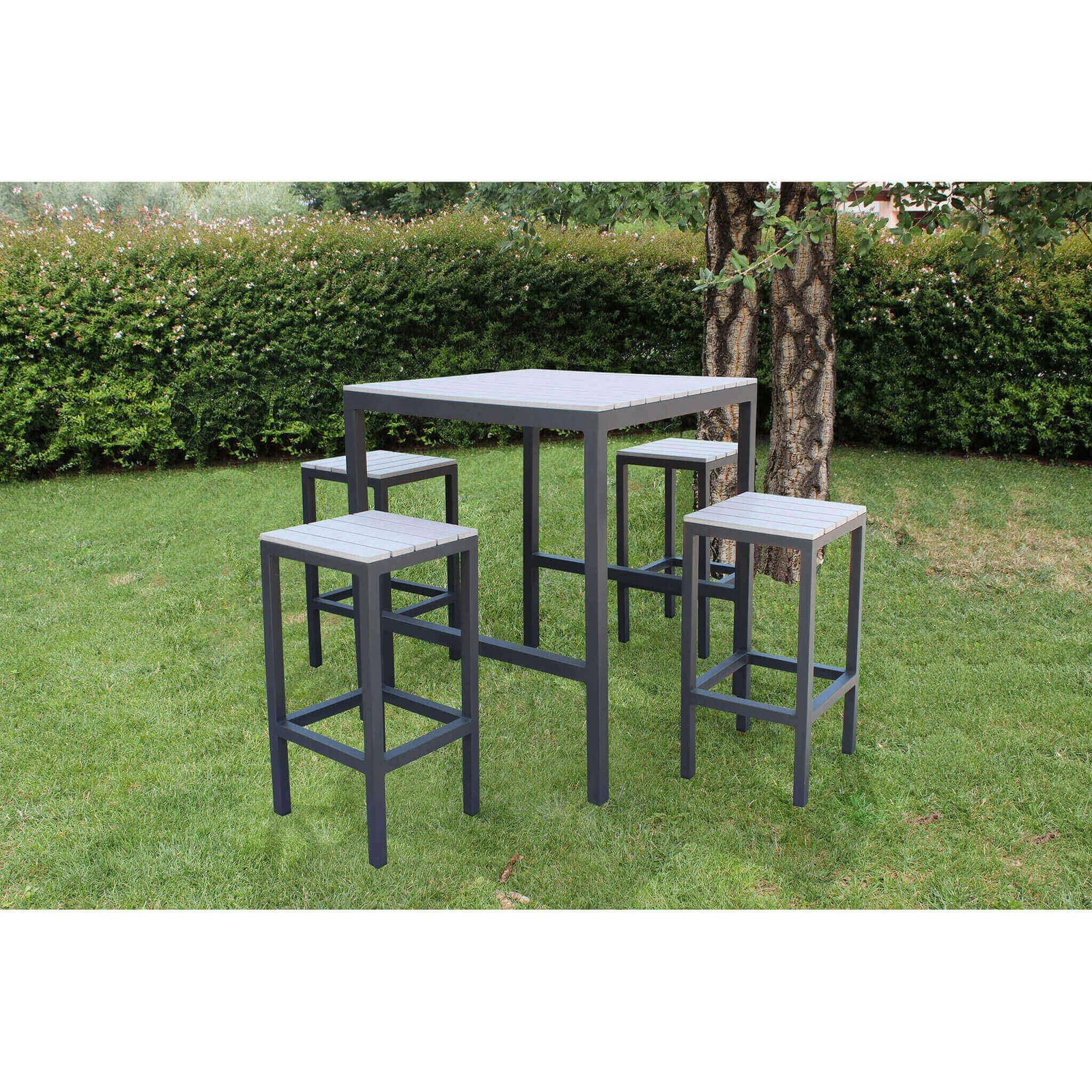 Set Tavolo Bar da Esterno con 4 Sgabelli cm 83,5×83,5 – CORY