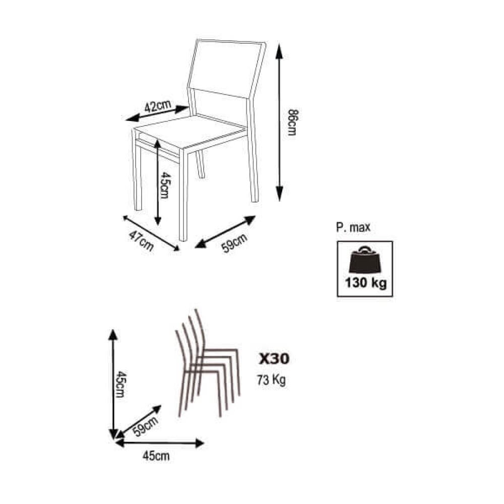Sedia da Giardino Impilabile in Alluminio,Textilene cm 46x57x85 – LEX