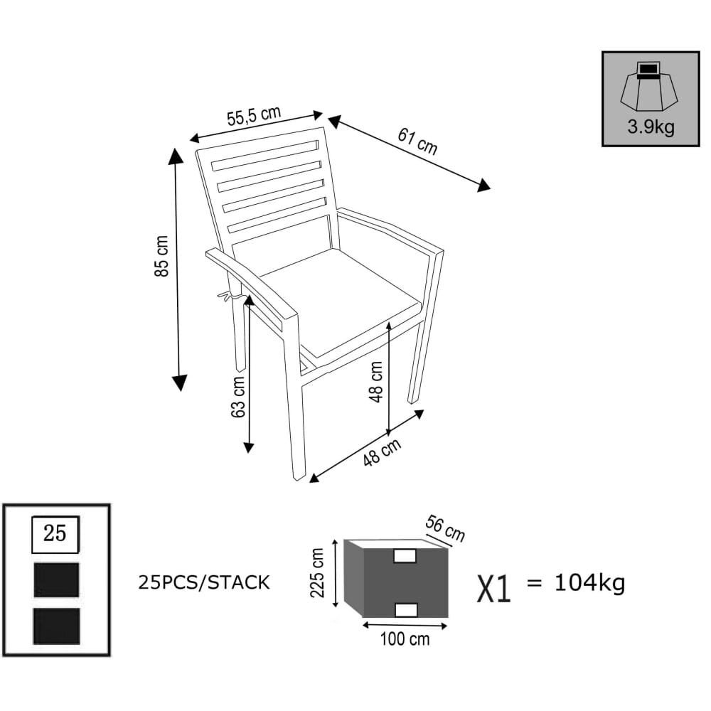 Poltrona da Giardino Impilabile in Alluminio cm 55,5x61x85 – DAVID