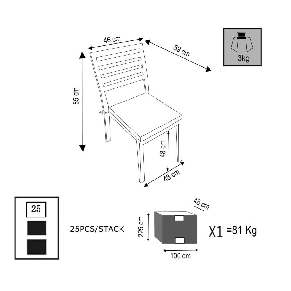 Sedia da Giardino Impilabile in Alluminio cm 46x59x85 – DAVID