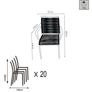 Poltrona da Giardino Impilabile in Alluminio,Corda cm 55x60x87 – WALTER