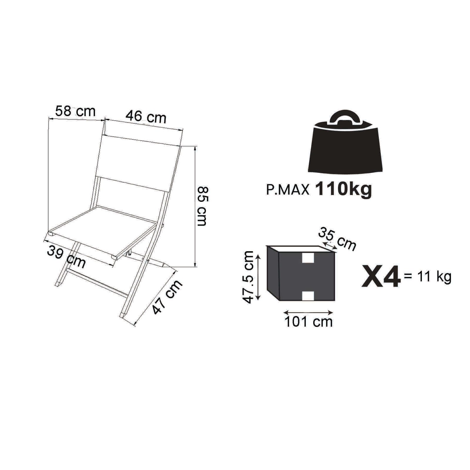 Sedia da Giardino Pieghevole in Alluminio,Textilene cm 58x46x85 – NIVEK