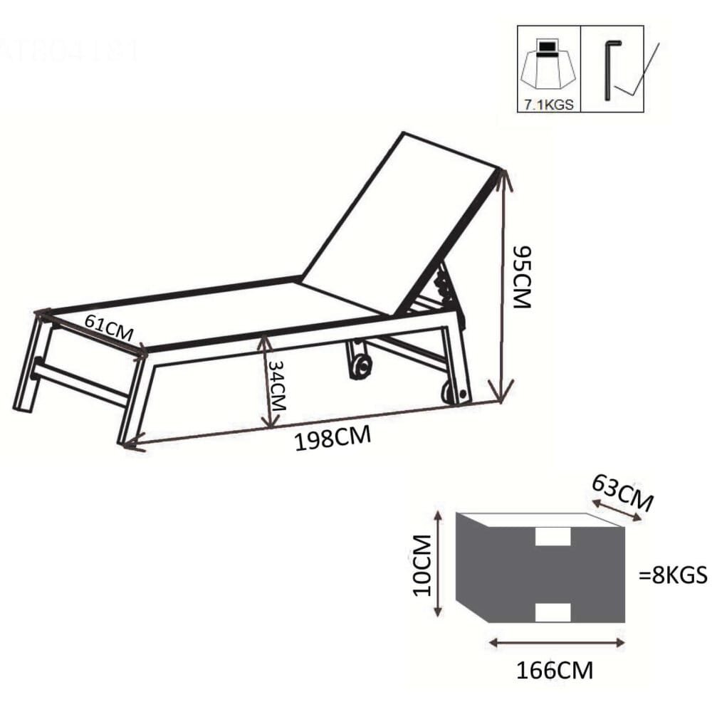 Lettino prendisole da Giardino in Alluminio,Textilene cm 198x61x95 – DAVID