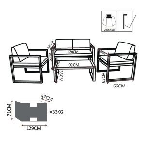Salotto da Giardino 4 posti con Tavolino in Alluminio – DAVID