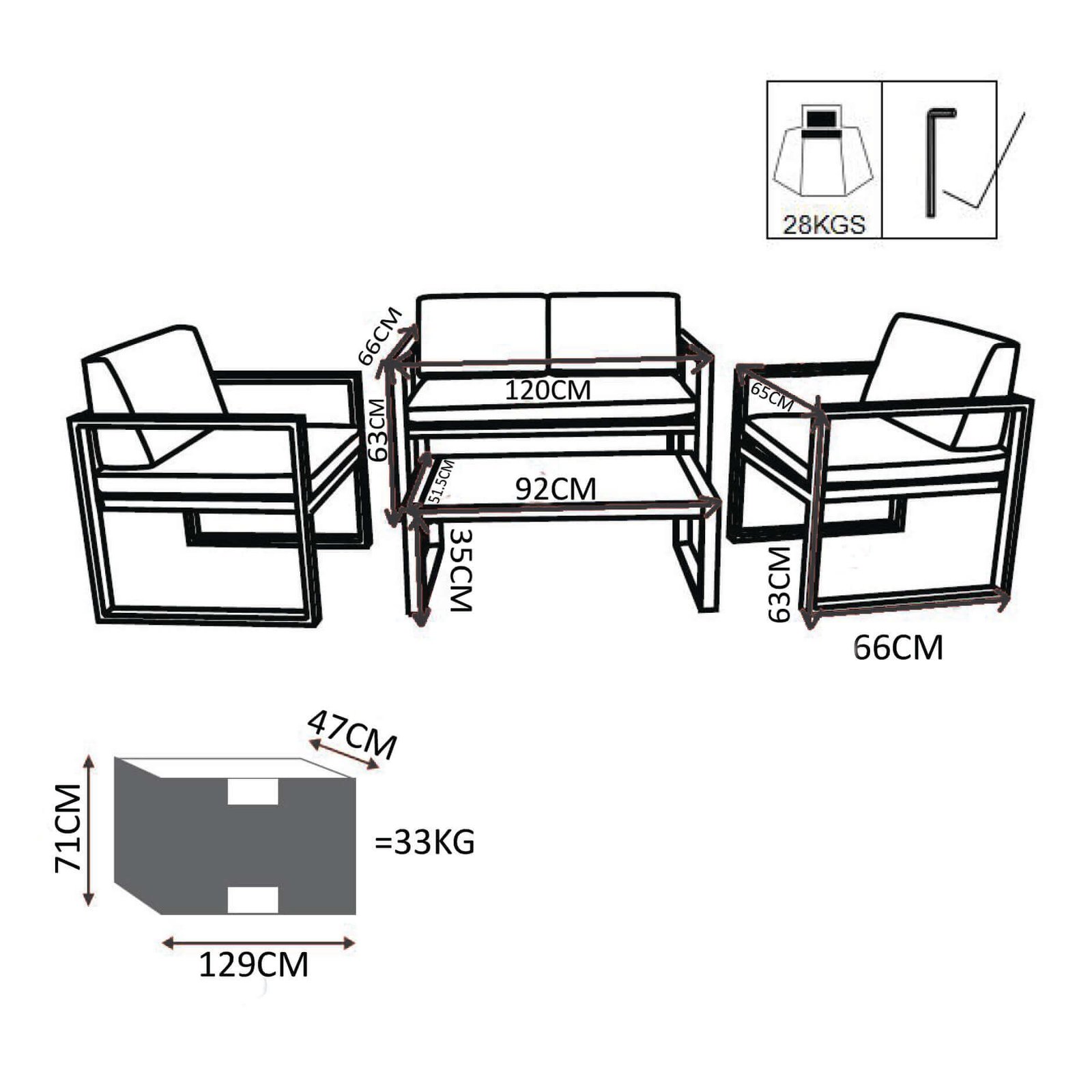 Salotto da Giardino 4 posti con Tavolino in Alluminio – DAVID