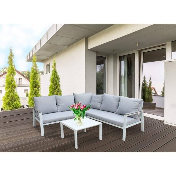 Salotto angolare da Giardino in Alluminio,Poliestere cm 135x86x82 – SURA
