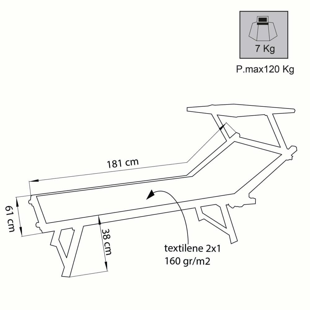 Lettino mare prendisole Pieghevole in Alluminio,Textilene cm 186x61x38 – BOSS
