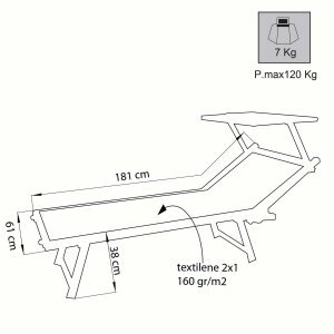 Lettino mare prendisole Pieghevole in Alluminio,Textilene cm 186x61x38 – BOSS