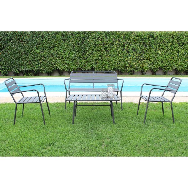 Salotto da Giardino 4 posti con Tavolino in Acciaio – ZACKERY