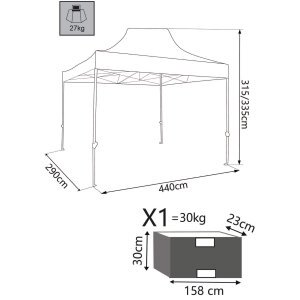 Gazebo Pieghevole con sacca protettiva 3×4,5 in acciaio,poliestere – BRENDON