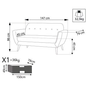 Divano due posti Scandinavo in Tessuto cm 147x79x86 – SILENTE