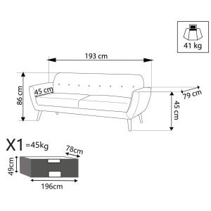 Divano tre posti Scandinavo in Tessuto cm 193x79x86 – SILENTE