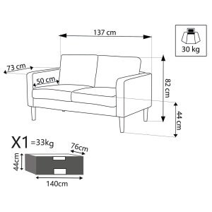 Divano 2 posti Scandinavo in Tessuto cm 124x73x82 – MANU