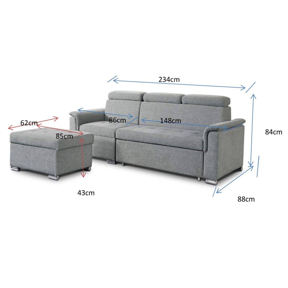 Divano Letto con penisola in Tessuto cm 234x148x84 – ALF