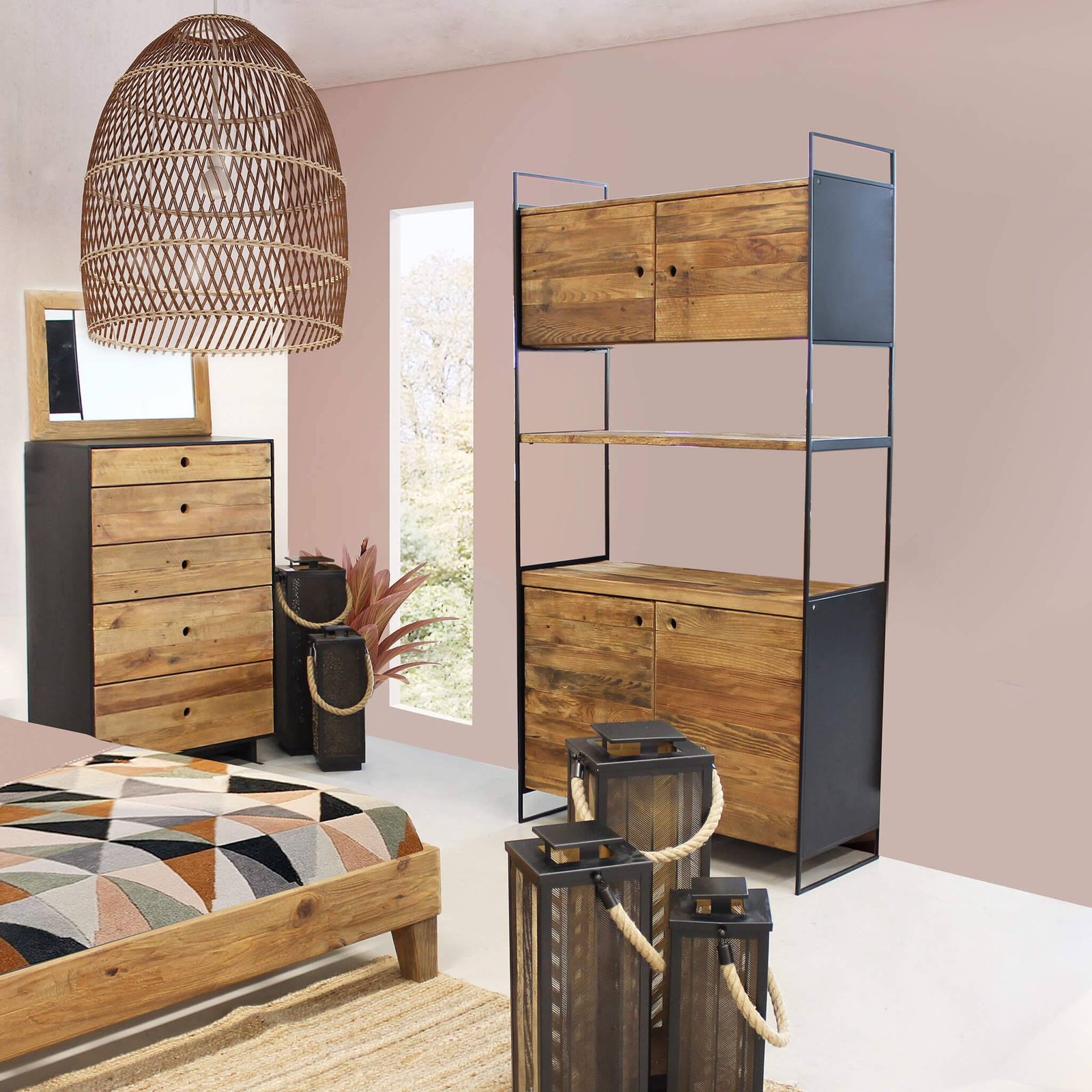 Set di 3 lanterne in Acciaio cm 20x20x69 – JOE