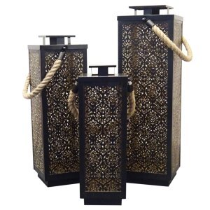 Set di 3 lanterne in Acciaio cm 20x20x69 – KERMIT