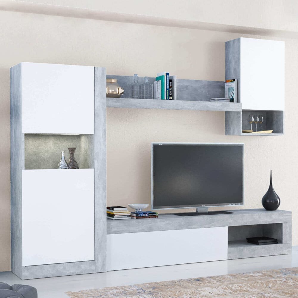 Parete Attrezzata per Soggiorno in Truciolare cm 256x42x200 – JED