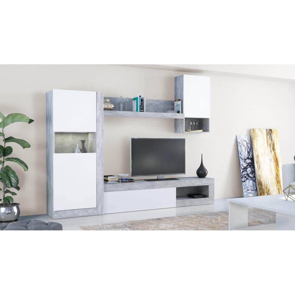 Parete Attrezzata per Soggiorno in Truciolare cm 256x42x200 – JED