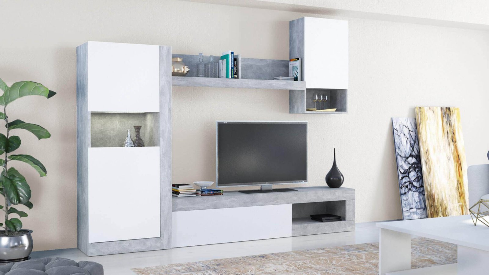 1401_MK801401_3.jpeg Parete Attrezzata per Soggiorno in Truciolare cm 256x42x200 – JED