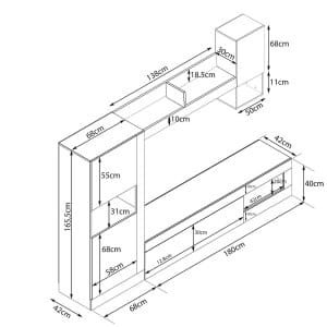 Parete Attrezzata per Soggiorno in Truciolare cm 256x42x200 – JED