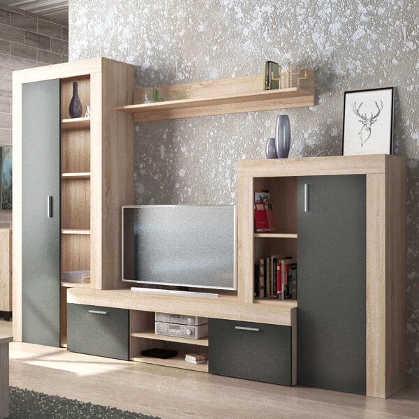 Parete Attrezzata per Soggiorno in Truciolare cm 259x40x180 – ALTON