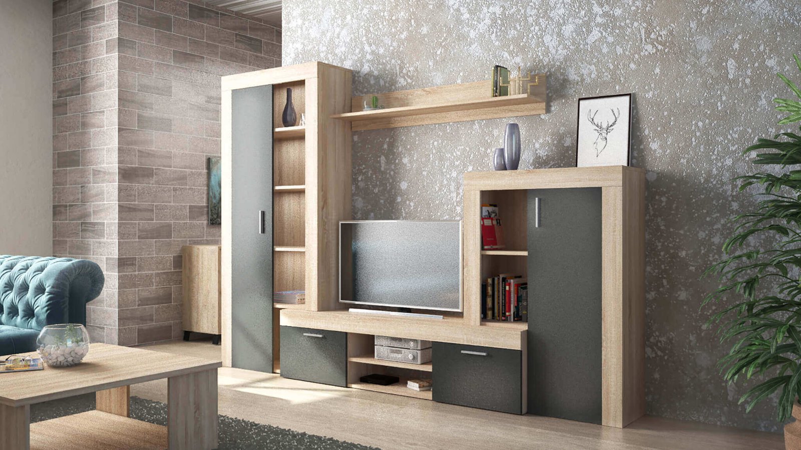 1403_MK801403_3.jpeg Parete Attrezzata per Soggiorno in Truciolare cm 259x40x180 – ALTON