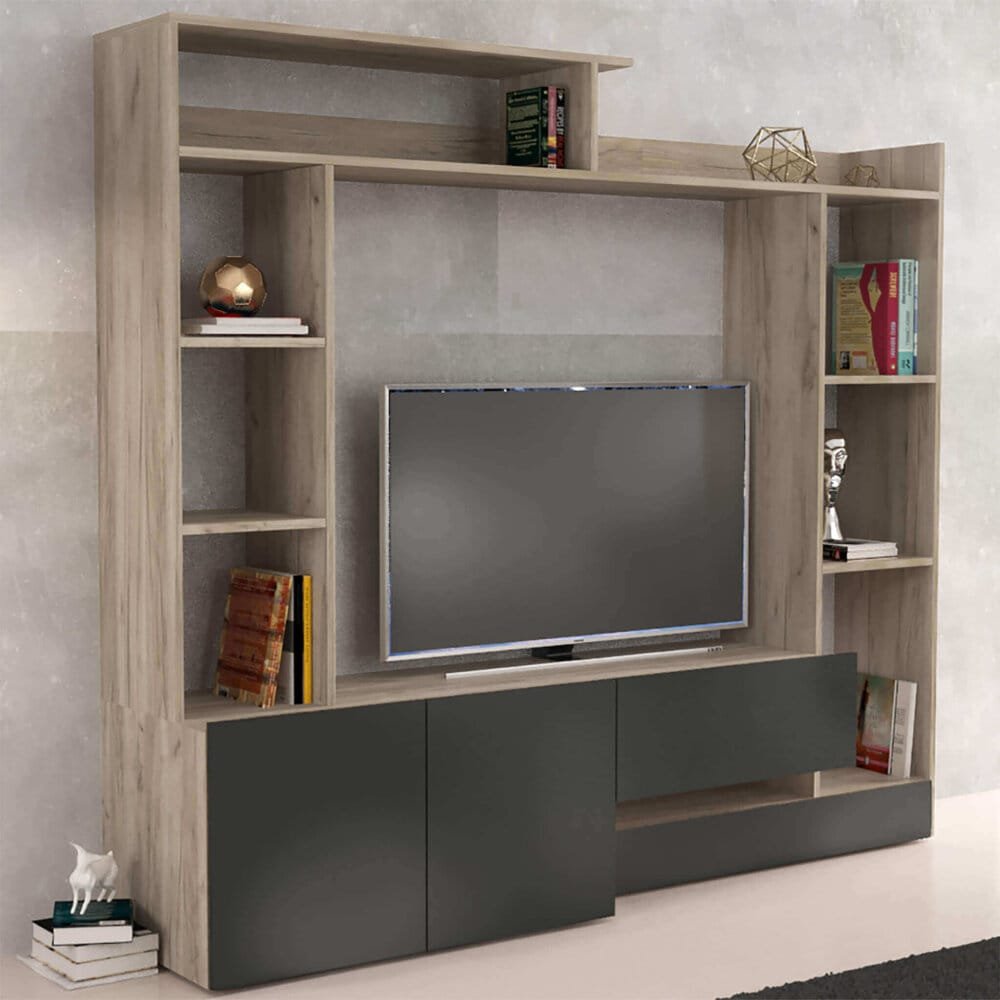 Parete Attrezzata per Soggiorno in Truciolare cm 180x40x165 – THEO