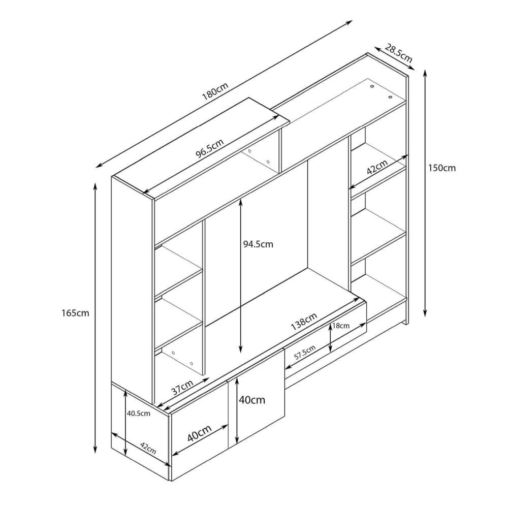 Parete Attrezzata per Soggiorno in Truciolare cm 180x40x165 – THEO