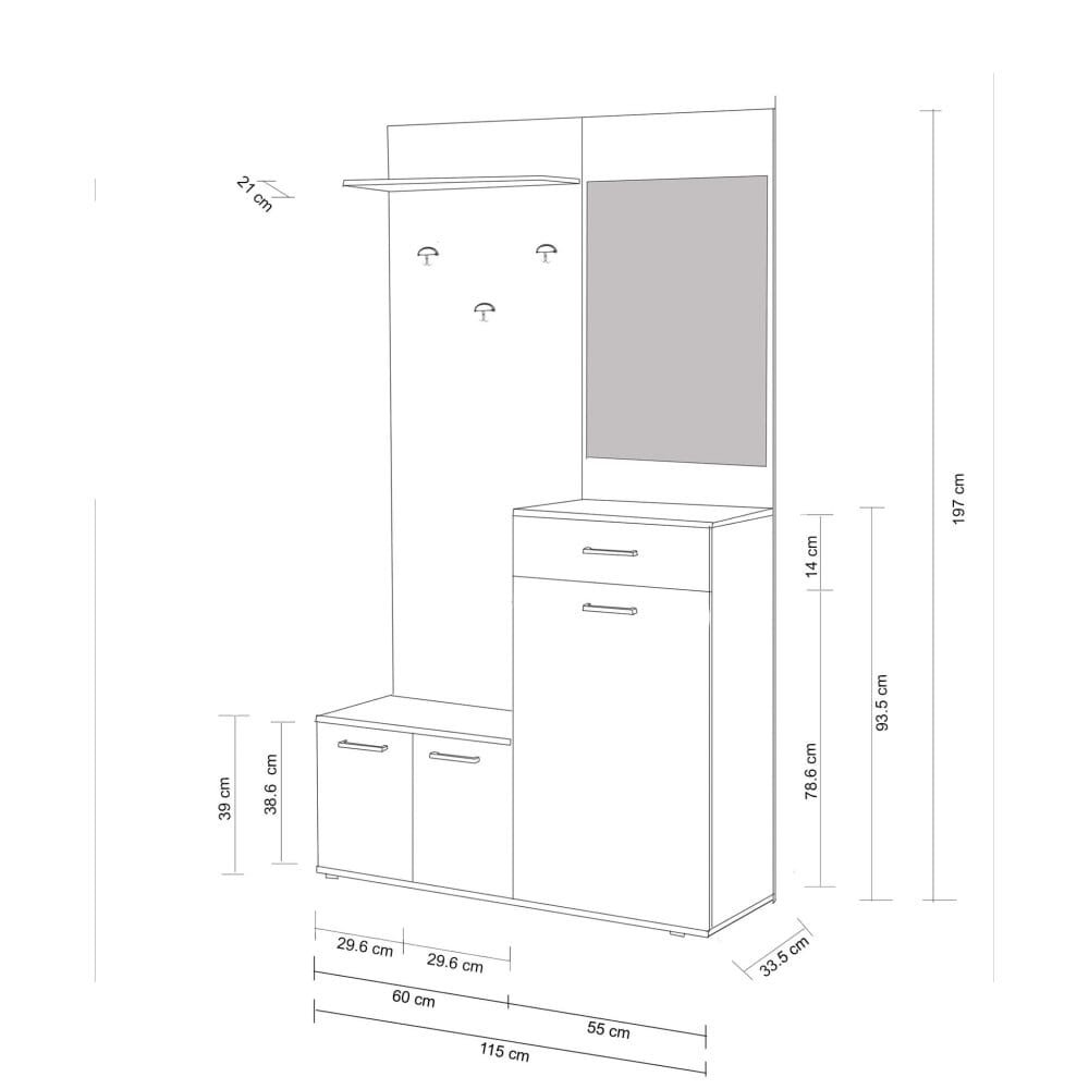 Mobile Ingresso con attaccapanni in Truciolare cm 115x35x197 – NATHANIEL