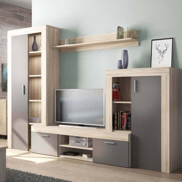 Parete Attrezzata per Soggiorno in Truciolare cm 259x40x180 – ALTON