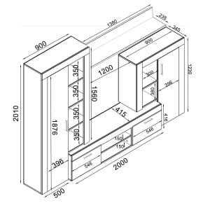 Parete Attrezzata per Soggiorno in Truciolare cm 259x40x180 – ALTON
