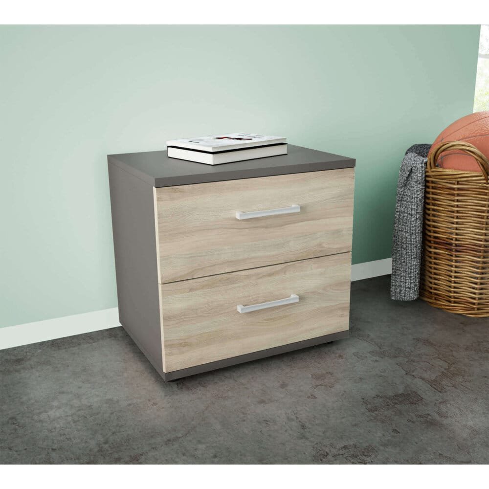 Comodino 2 cassetti Moderno in Truciolare cm 44,4x33x40 – SPIKE
