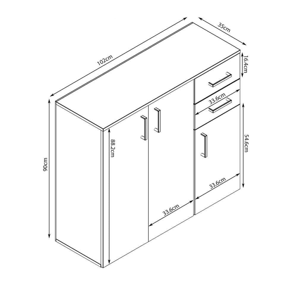 Madia Moderna con 2 cassetti e tre ante in Truciolare cm 120x35x93 – READ