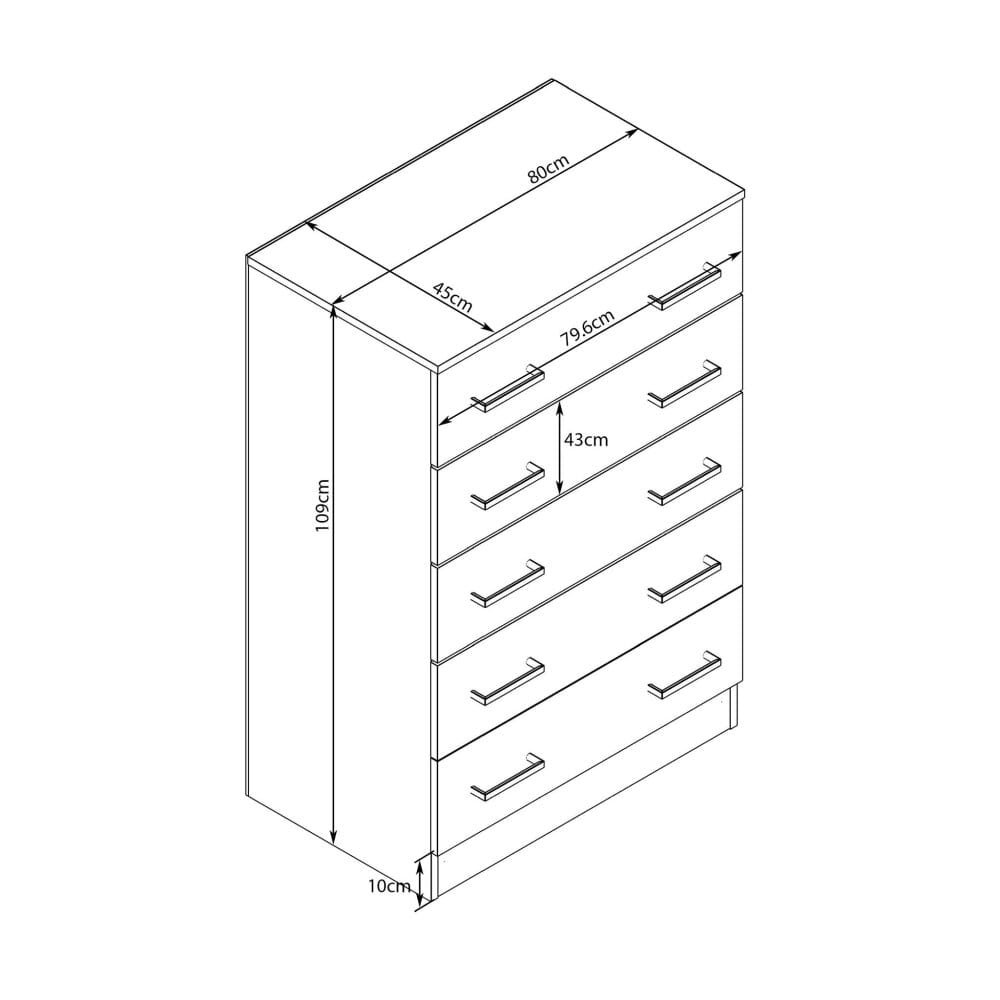 Cassettiera con 5 cassetti in Truciolare cm 80x45x111 – VANCE