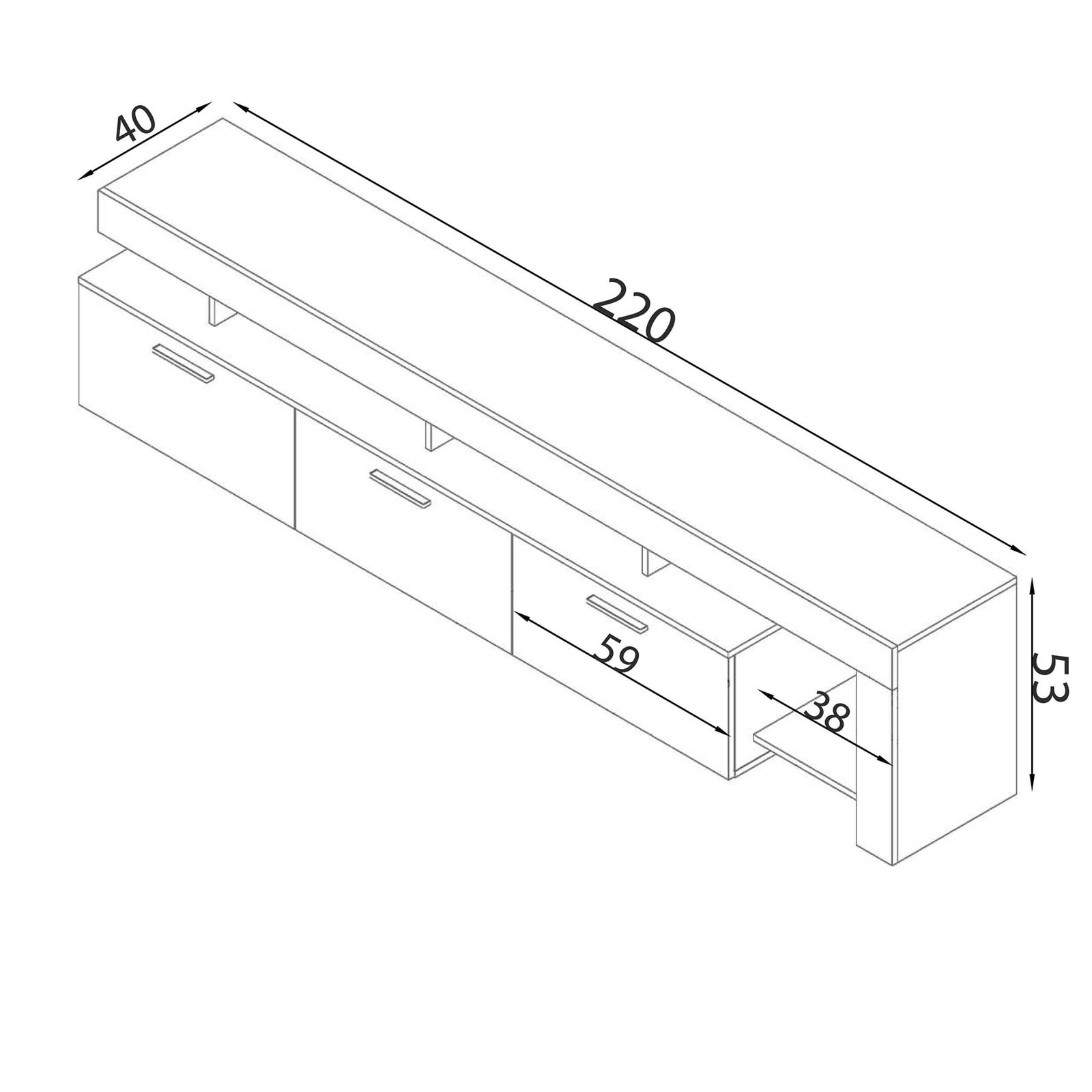 1524_MK801524_4.jpeg Porta tv di design con 3 cassetti in Truciolare cm 220x40x52 – WALDO