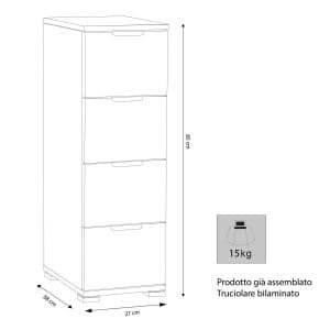 Cassettiera 4 cassetti in Truciolare cm 60x38x174 – KEN