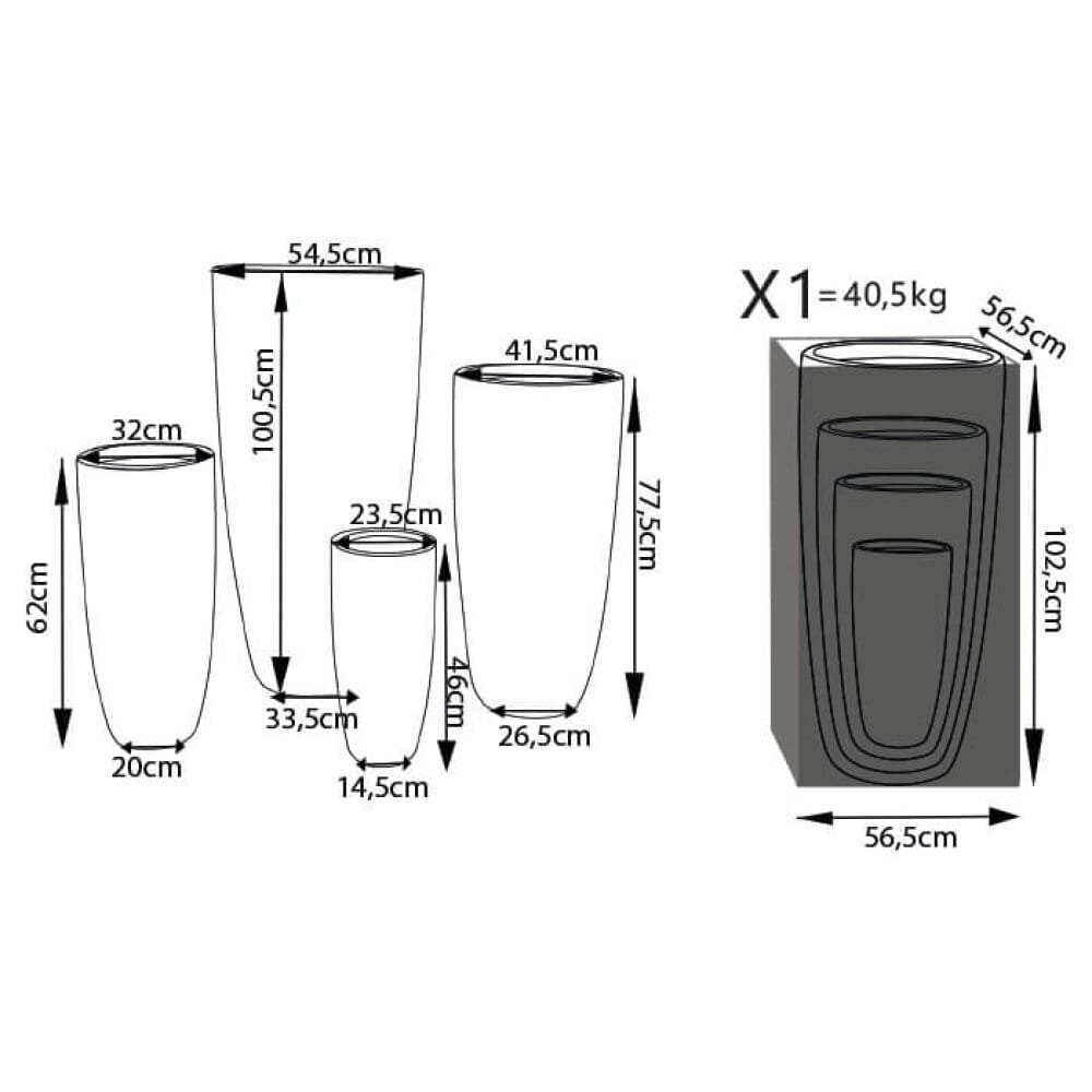 Set di 4 vasi da Giardino in Fibra di argilla cm 54x54x101 – DERRICK
