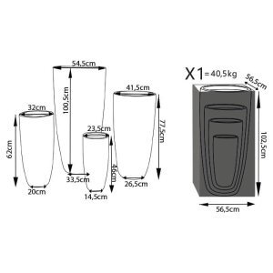 Set di 4 vasi da Giardino in Fibra di argilla cm 54x54x101 – DERRICK