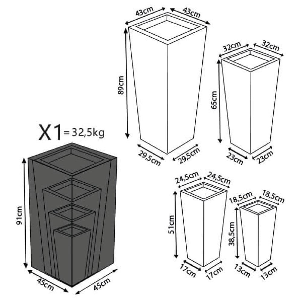 Set di 4 vasi da Giardino in Fibra di argilla cm 43x43x89 – DUDLEY