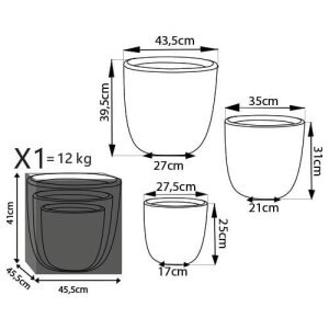 Set di 3 vasi da Giardino in Fibra di argilla cm 44x44x39 – DUDLEY
