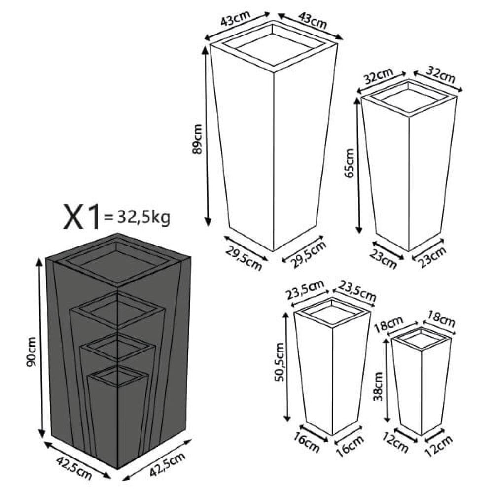 Set di 4 vasi da Giardino in Fibra di argilla cm 42x42x88 – MAXIMILIAN