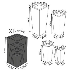 Set di 4 vasi da Giardino in Fibra di argilla cm 42x42x88 – MAXIMILIAN
