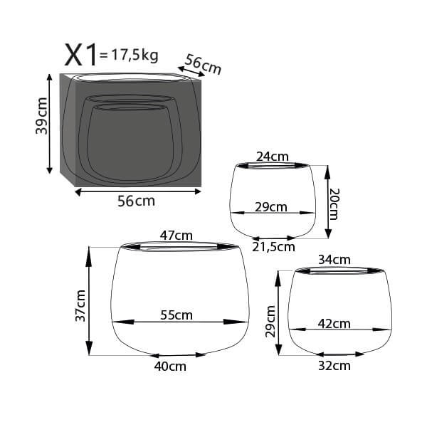Set di 3 vasi in Fibra sintetica cm 55x55x37 – BENJY