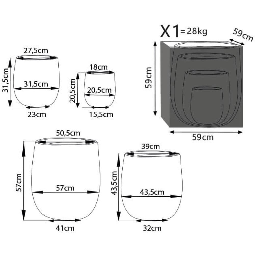 Set di 4 vasi in Fibra sintetica cm 57x57x57 – BENJY