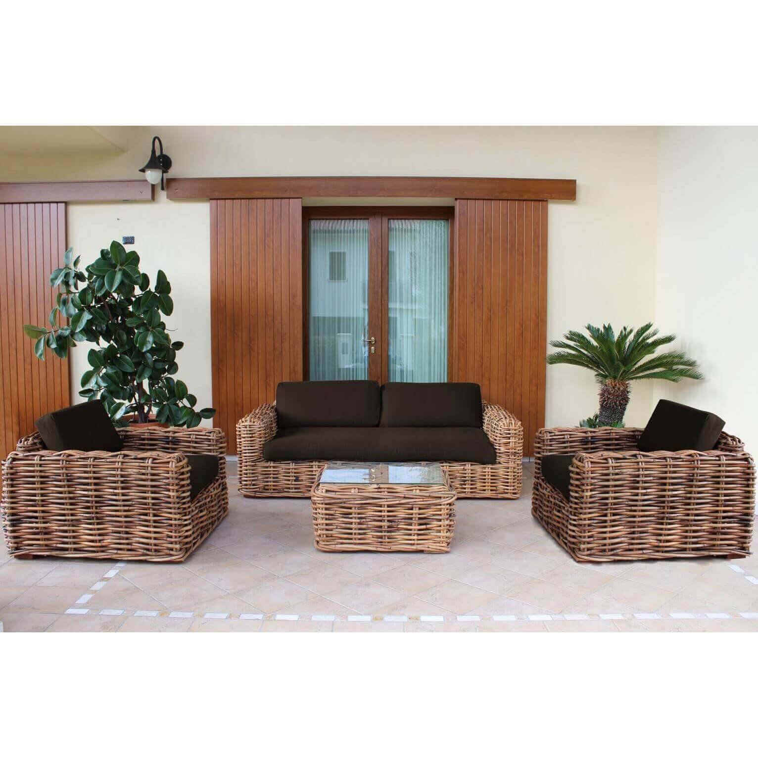Salotto da Giardino con cuscini 4 posti in Rattan naturale – NATUR